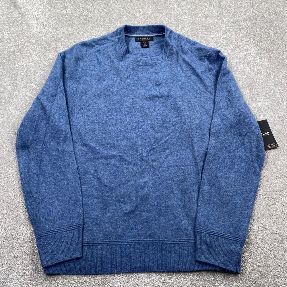 Lachlan Crewneck Sweater Mens Large Blue Merino Wool Cashmere Blend NWT